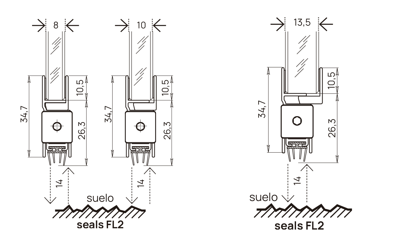 Technical drawings GLASS BOTTOM UNIVERSAL