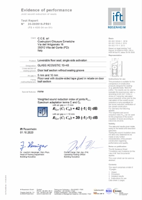 Certificado de ensayo acústico IFT Rosenheim