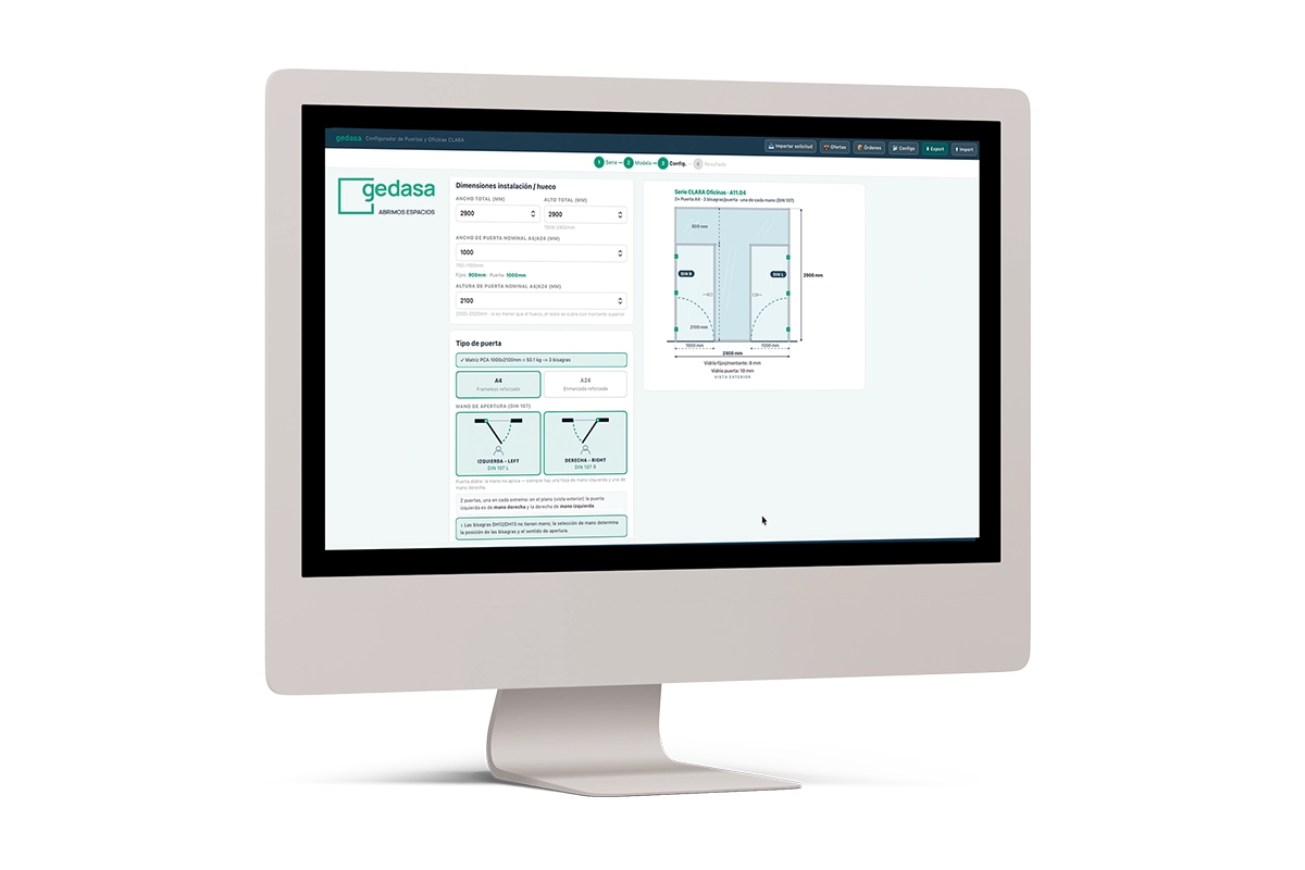 Configurador interno de GEDASA en un monitor